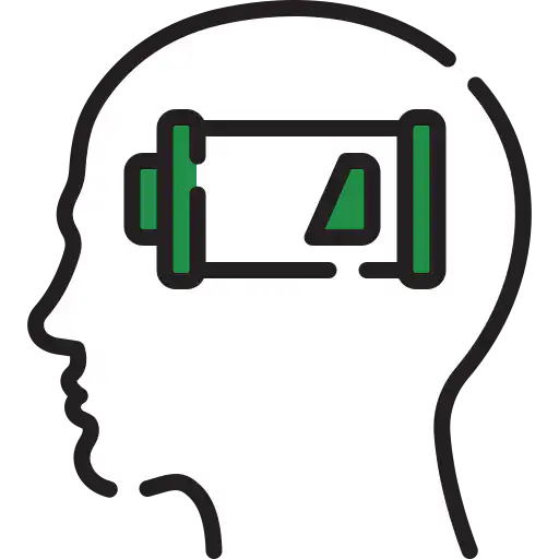 icon of brain with low battery symbol